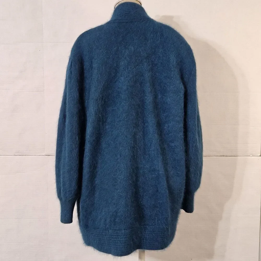Jamie Teal Blue Angora Open-Front Long-sleeve Cardigan/Sweater Medium - Picture 13 of 16